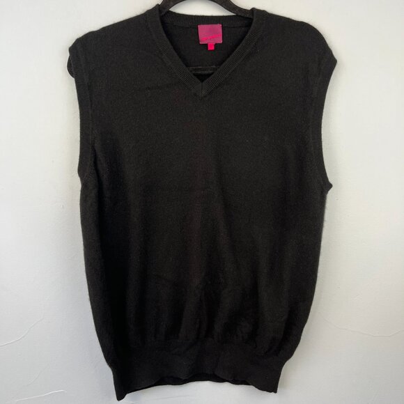 State Cashmere Mens V-neck Black Sweater Vest Size XL Preppy Academia Classic - Picture 2 of 7
